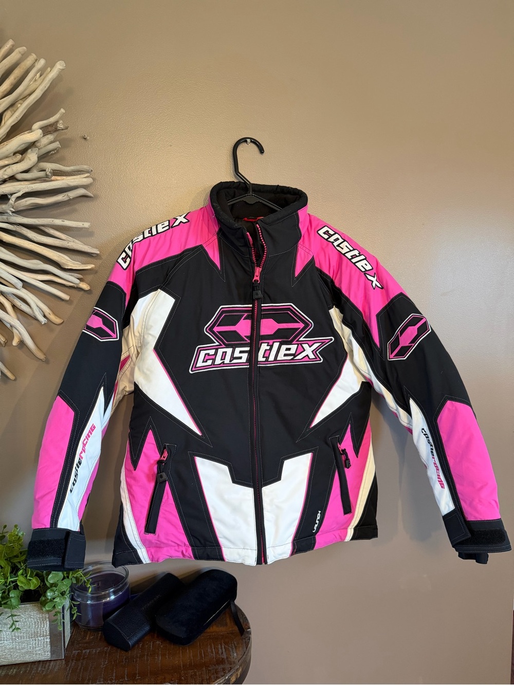 Castle X snowmobile jacket in‎ pink and black